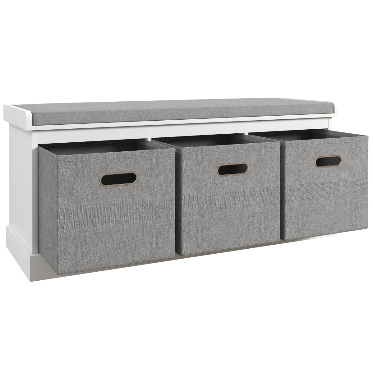 HOMCOM Shoe Bench with Cushioned Seat, 3 Fabric Drawers for Entryway Hallway