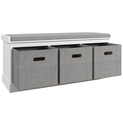 HOMCOM Shoe Bench with Cushioned Seat, 3 Fabric Drawers for Entryway Hallway
