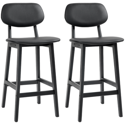 HOMCOM Breakfast Bar stools Set of 2 with PU Leather Cover, Wood Legs, Brown
