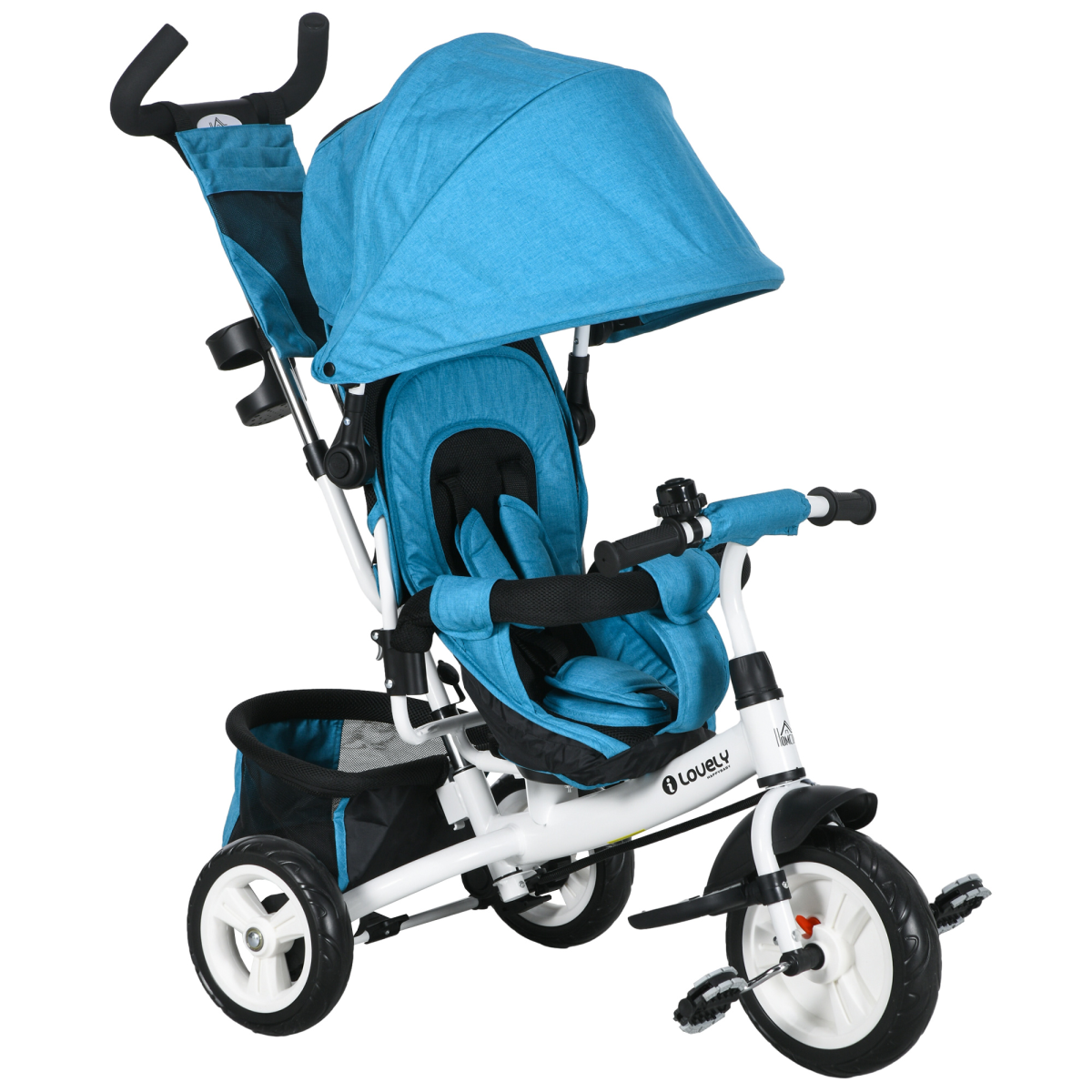 HOMCOM 6 in 1 Kids Trike, Stroller with Parent Handle, Green