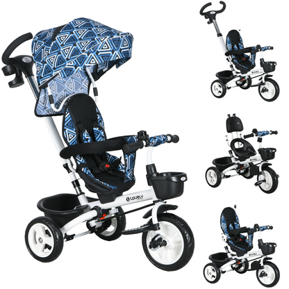 HOMCOM 6 in 1 Trike for Toddler 1-5 Years with Parent Handle, Dark Blue