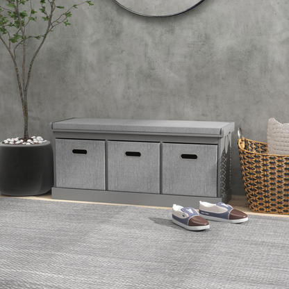 HOMCOM Shoe Bench with Cushioned Seat, 3 Fabric Drawers for Entryway Hallway