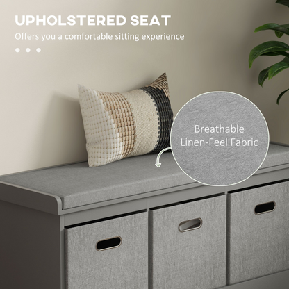 HOMCOM Shoe Bench with Cushioned Seat, 3 Fabric Drawers for Entryway Hallway