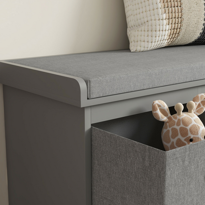 HOMCOM Shoe Bench with Cushioned Seat, 3 Fabric Drawers for Entryway Hallway