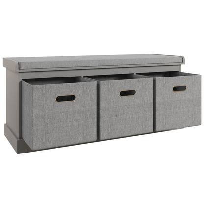 HOMCOM Shoe Bench with Cushioned Seat, 3 Fabric Drawers for Entryway Hallway