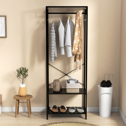 HOMCOM Coat Rack, 2-in-1 Clothes Stand with Shoe Storage for Hallway, Black