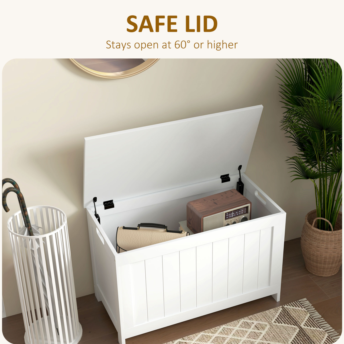 HOMCOM Storage Chest with 2 Safety Hinges, Storage Bench for Living Room