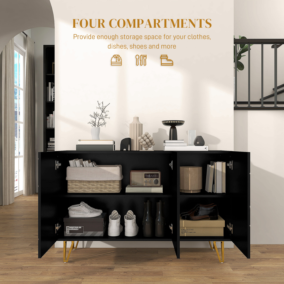 HOMCOM Freestanding Storage Cabinet with Adjustable Shelves for Living Room