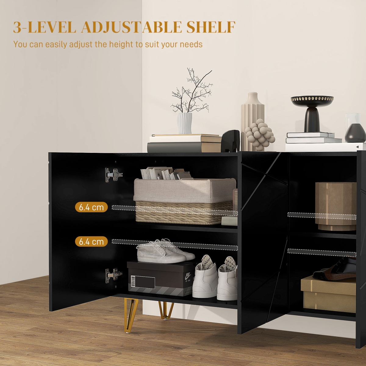 HOMCOM Freestanding Storage Cabinet with Adjustable Shelves for Living Room