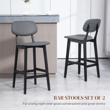 HOMCOM Breakfast Bar stools Set of 2 with PU Leather Cover, Wood Legs, Brown