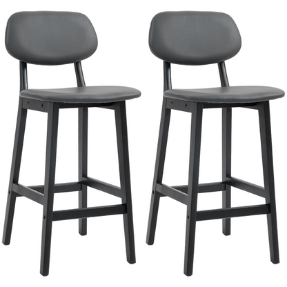 HOMCOM Breakfast Bar stools Set of 2 with PU Leather Cover, Wood Legs, Brown