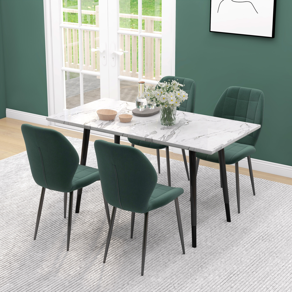HOMCOM Modern Style Kitchen Chairs Set of 4 with Flannel Upholstered, Light Grey