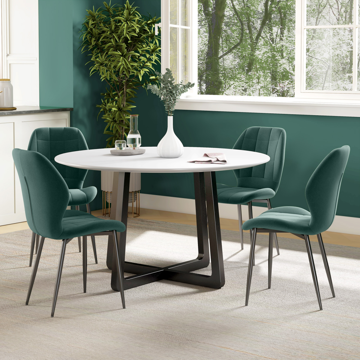 HOMCOM Modern Style Kitchen Chairs Set of 4 with Flannel Upholstered, Light Grey