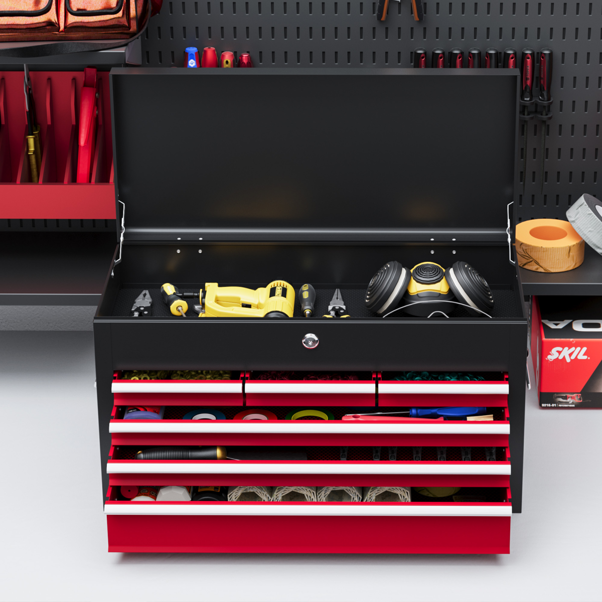 HOMCOM Lockable Metal Tool Chest w/ 6 Drawer, Ball Bearing Runners, Black
