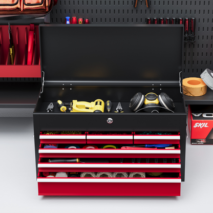 HOMCOM Lockable Metal Tool Chest w/ 6 Drawer, Ball Bearing Runners, Black