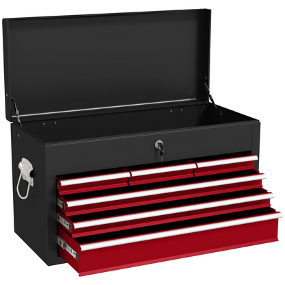 HOMCOM Lockable Metal Tool Chest w/ 6 Drawer, Ball Bearing Runners, Black