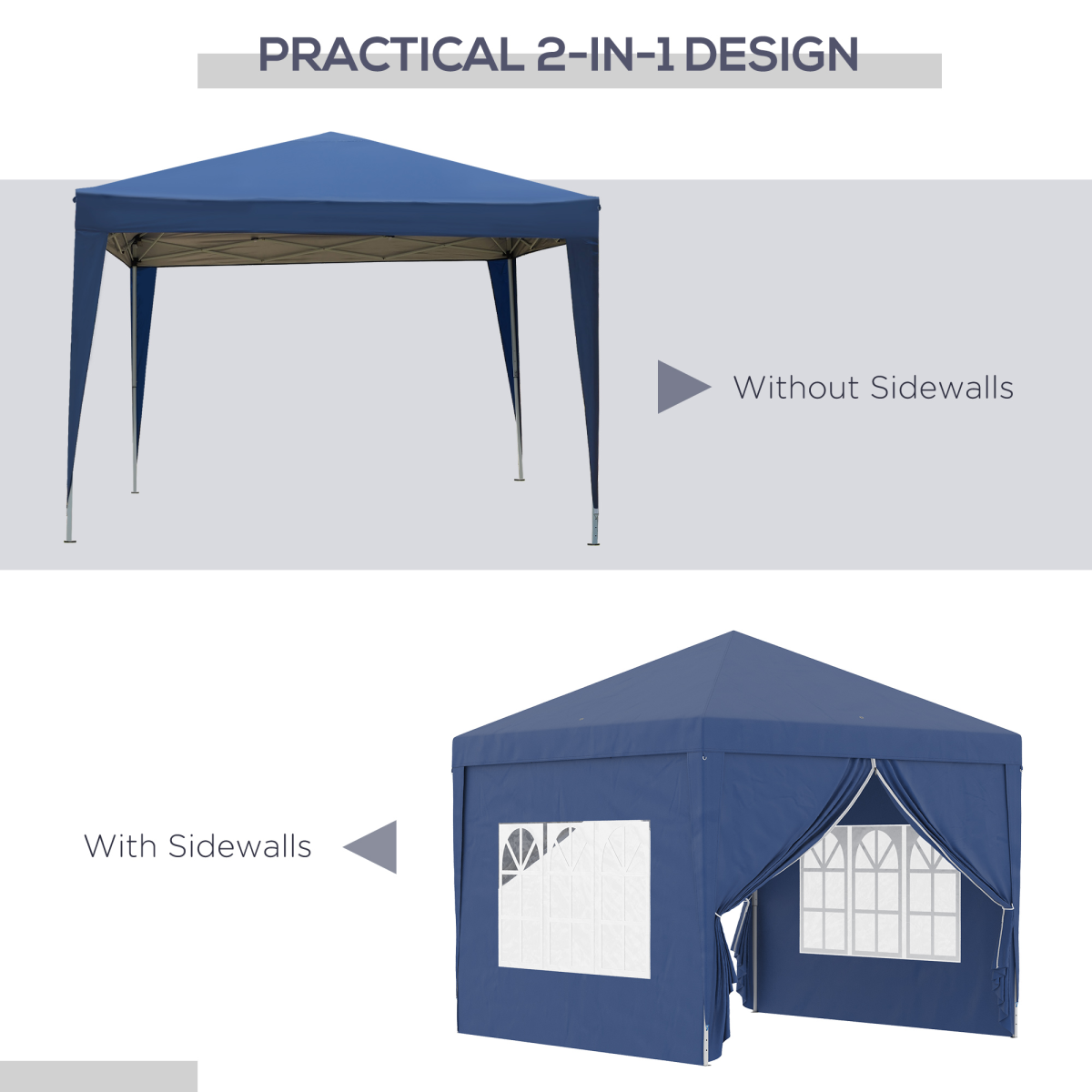 Outsunny 2mx2m Pop Up Gazebo Party Tent Canopy Marquee with Storage Bag Grey