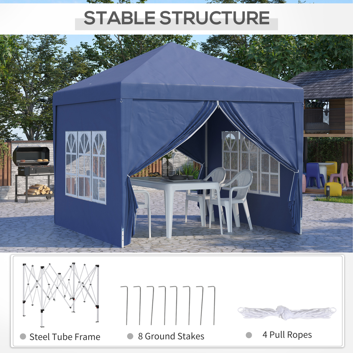 Outsunny 2mx2m Pop Up Gazebo Party Tent Canopy Marquee with Storage Bag Grey