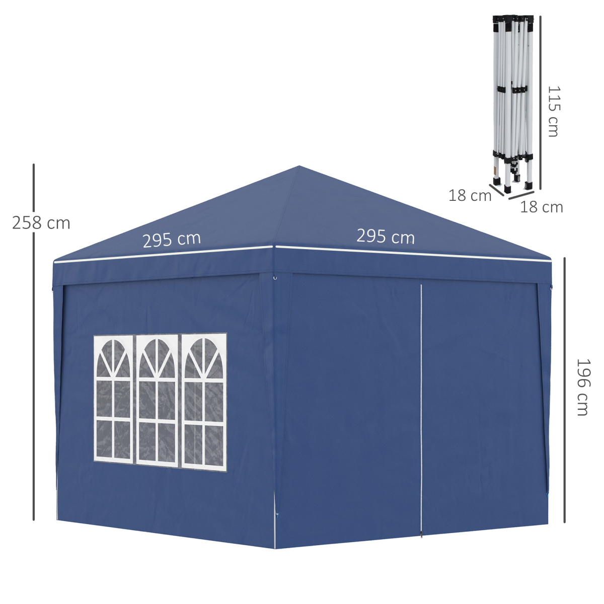 Outsunny 2mx2m Pop Up Gazebo Party Tent Canopy Marquee with Storage Bag Grey