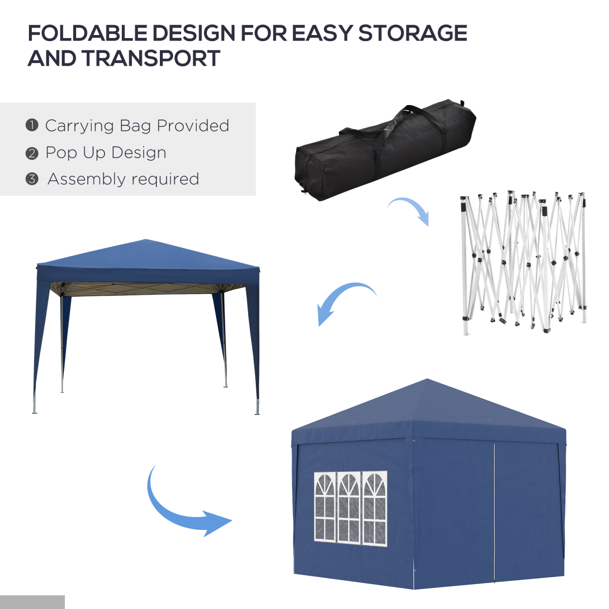 Outsunny 2mx2m Pop Up Gazebo Party Tent Canopy Marquee with Storage Bag Grey