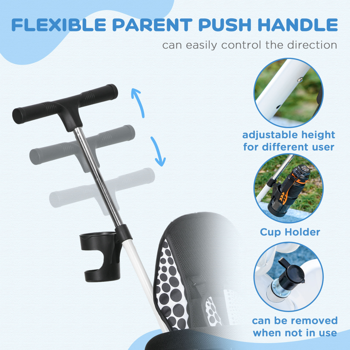 HOMCOM 6 in 1 Kids Tricycle w/ Removable Handle for 1.5+ year, Blue