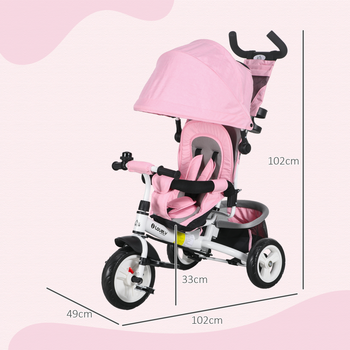 HOMCOM 6 in 1 Kids Trike, Stroller with Parent Handle, Green