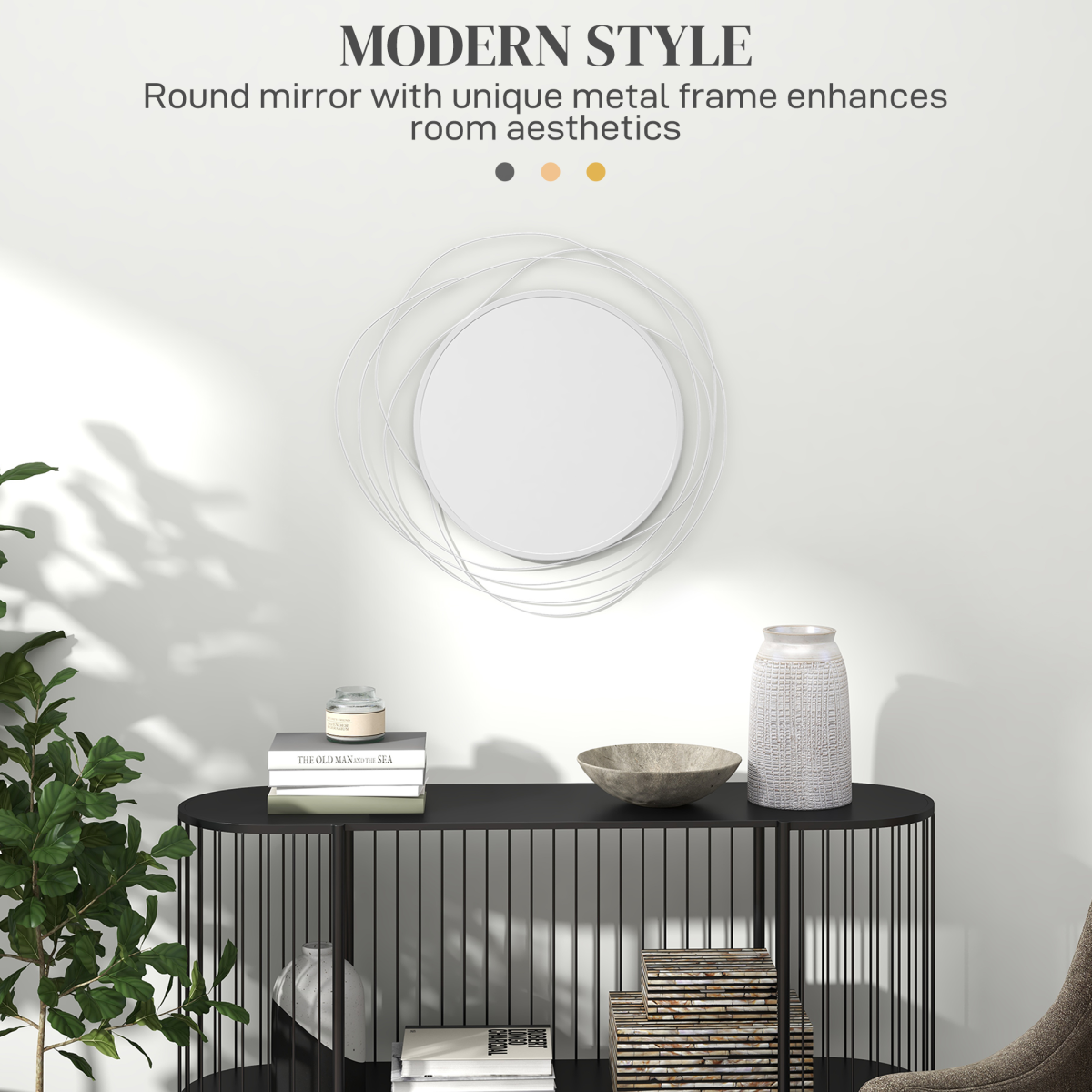HOMCOM Metal Wall Art 65cm Round Mirror for Living Room Dining Room Gold Tone