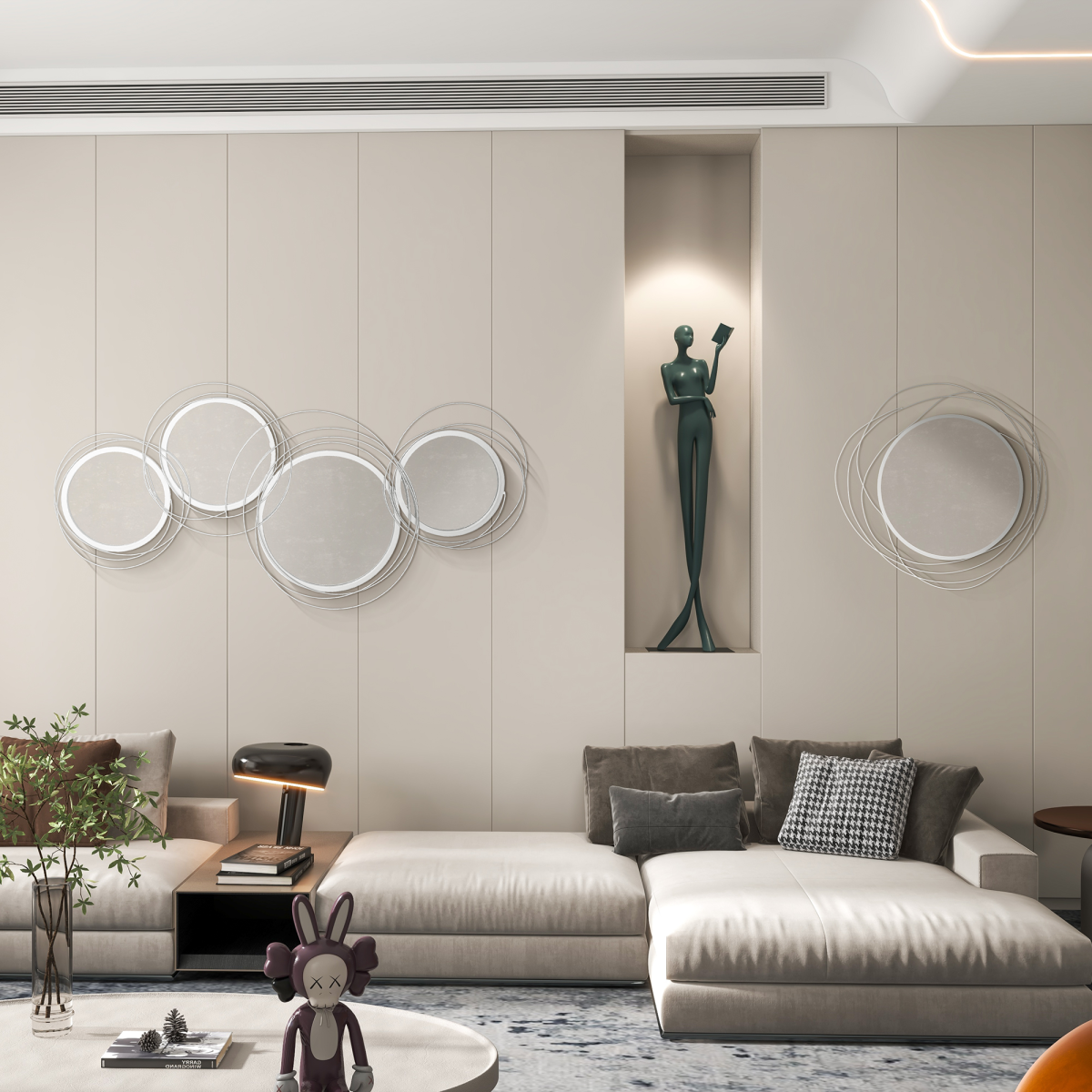 HOMCOM Metal Wall Art 65cm Round Mirror for Living Room Dining Room Gold Tone