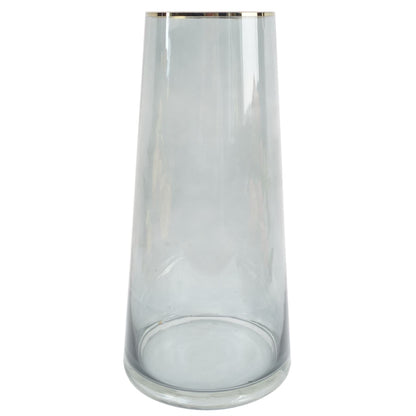 28cm Gold Rim Smoke Grey Glass Vase