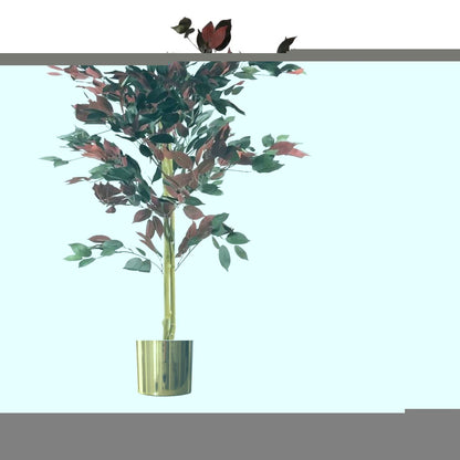120cm (4ft) Artificial Red Ficus Tree With Gold Metal Planter