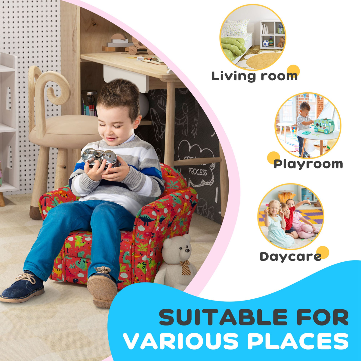 AIYAPLAY Kids Sofa Chair with Planet Dinosaur Design for Bedroom, Playroom
