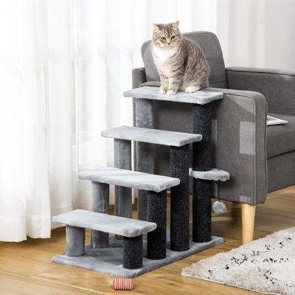 PawHut Pet Stairs with 3-step Stair, Scratching Posts, Platforms, Toy Ball