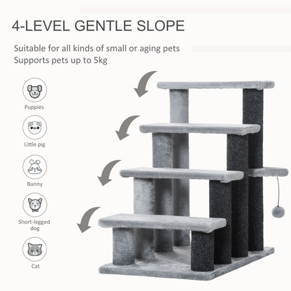 PawHut Pet Stairs with 3-step Stair, Scratching Posts, Platforms, Toy Ball