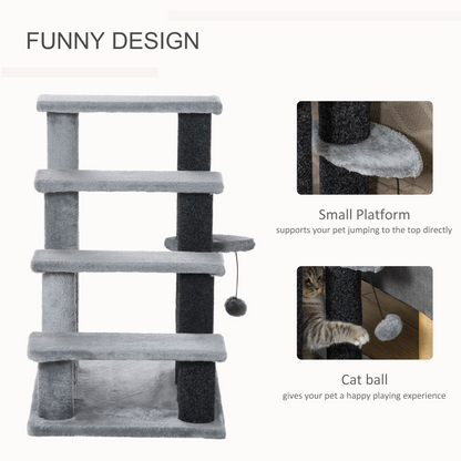 PawHut Pet Stairs with 3-step Stair, Scratching Posts, Platforms, Toy Ball