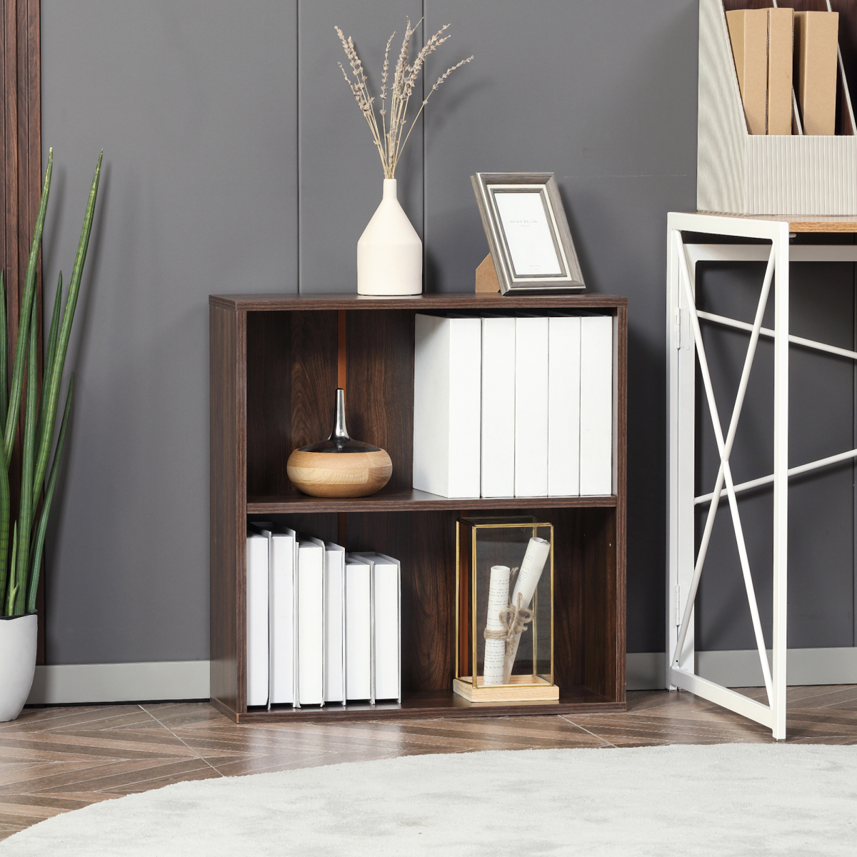 HOMCOM Bookshelf Display Storage Shelf with 2 Compartments for Study
