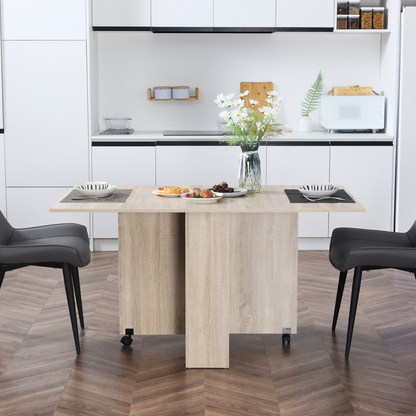 HOMCOM Mobile Drop Leaf Dining Table Folding Desk w/ 2 wheels Storage Shelves
