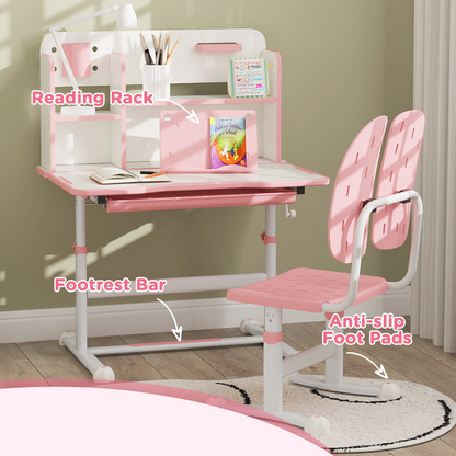 AIYAPLAY Kids Desk and Chair Set w/ Tiltable Desktop Reading Rack
