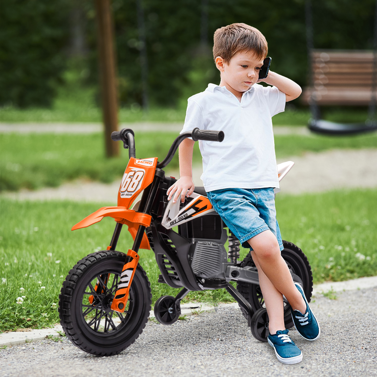 AIYAPLAY 12V Kids Electric Motorbike w/ Twist Grip Throttle, Music