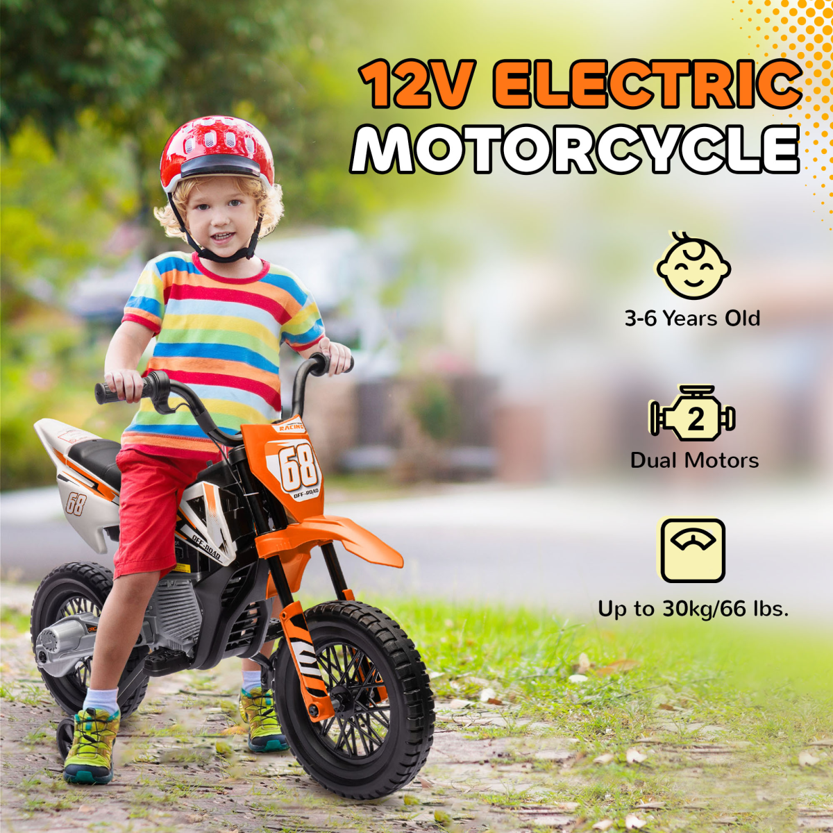 AIYAPLAY 12V Kids Electric Motorbike w/ Twist Grip Throttle, Music
