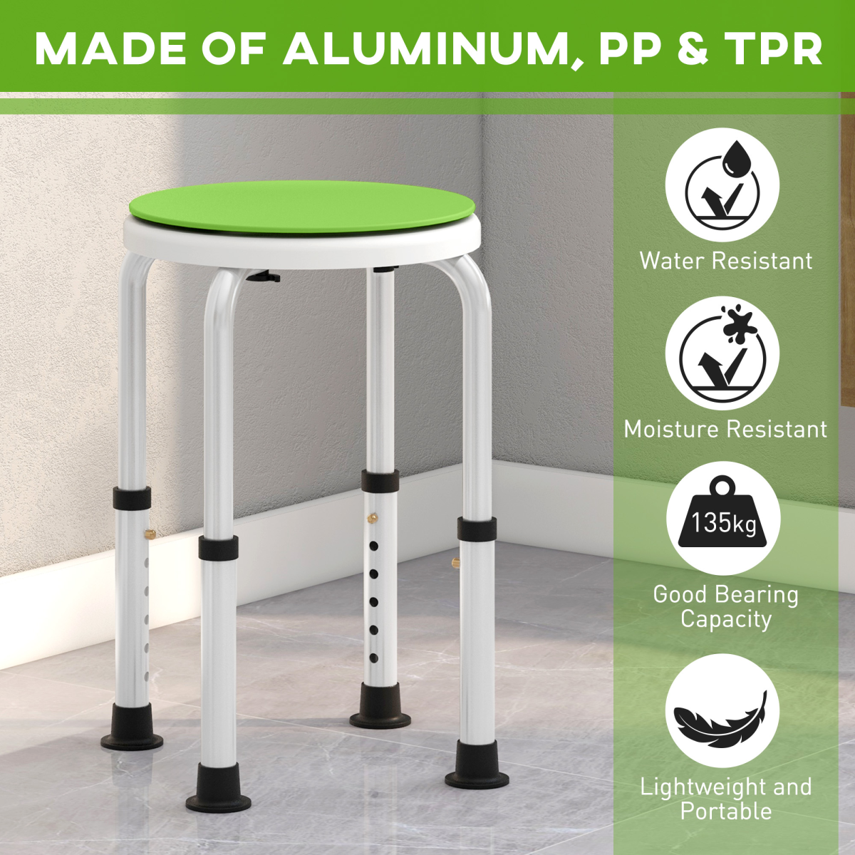 HOMCOM 360 Degree Swivel Shower Stool w/ Non-Slip Feet for Disabled