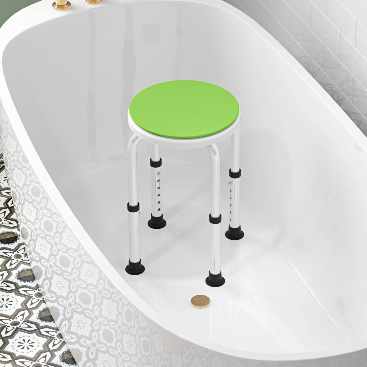 HOMCOM 360 Degree Swivel Shower Stool w/ Non-Slip Feet for Disabled