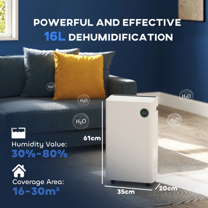 HOMCOM 16L/Day Quiet Air Dehumidifier with Purifier, UVC, Ioniser, Timer