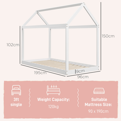 HOMCOM Wooden Single Bed Frame with Tree House Style