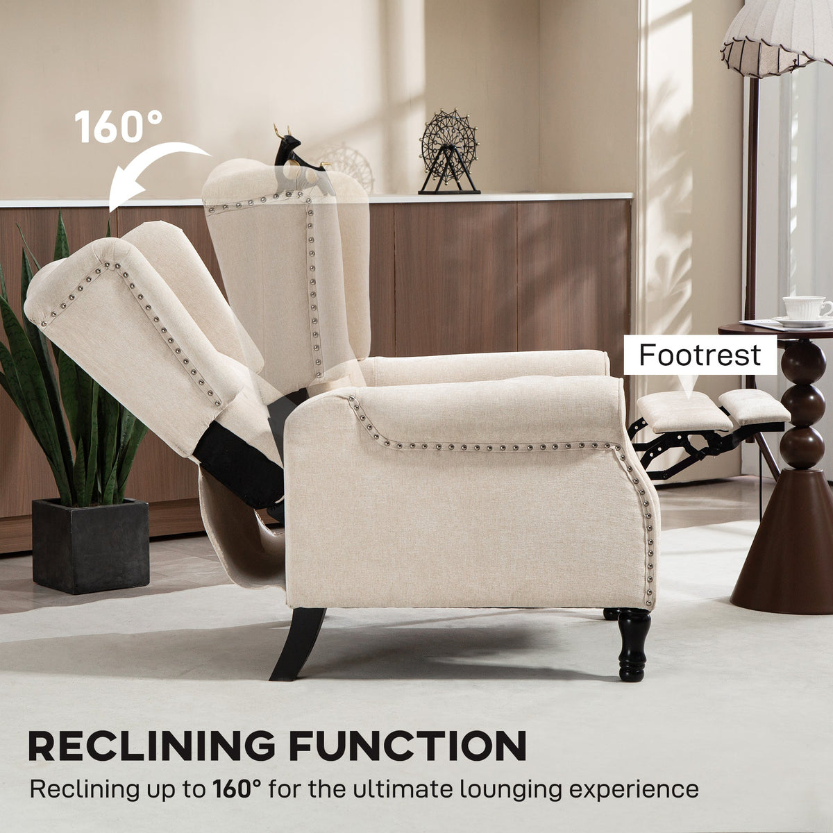 HOMCOM Manual Reclining Armchair Recliner with Footrest Beige