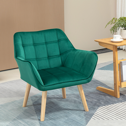 HOMCOM Velvet-Feel Accent Chair with Arms Slanted Back Wood Legs