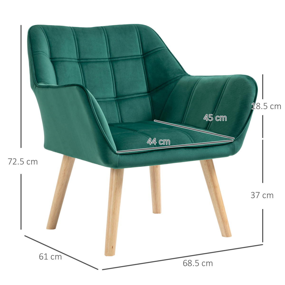 HOMCOM Velvet-Feel Accent Chair with Arms Slanted Back Wood Legs