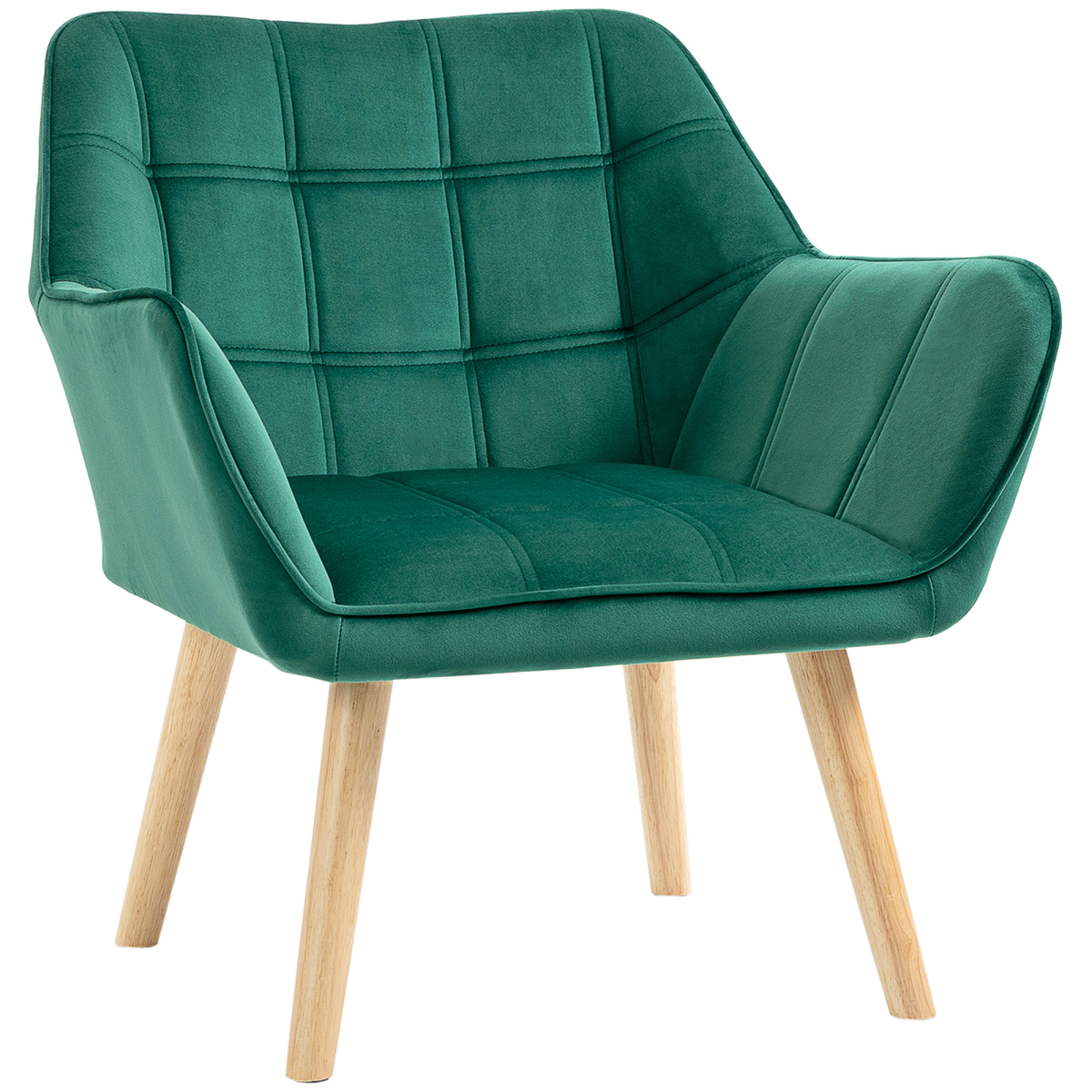 HOMCOM Velvet-Feel Accent Chair with Arms Slanted Back Wood Legs