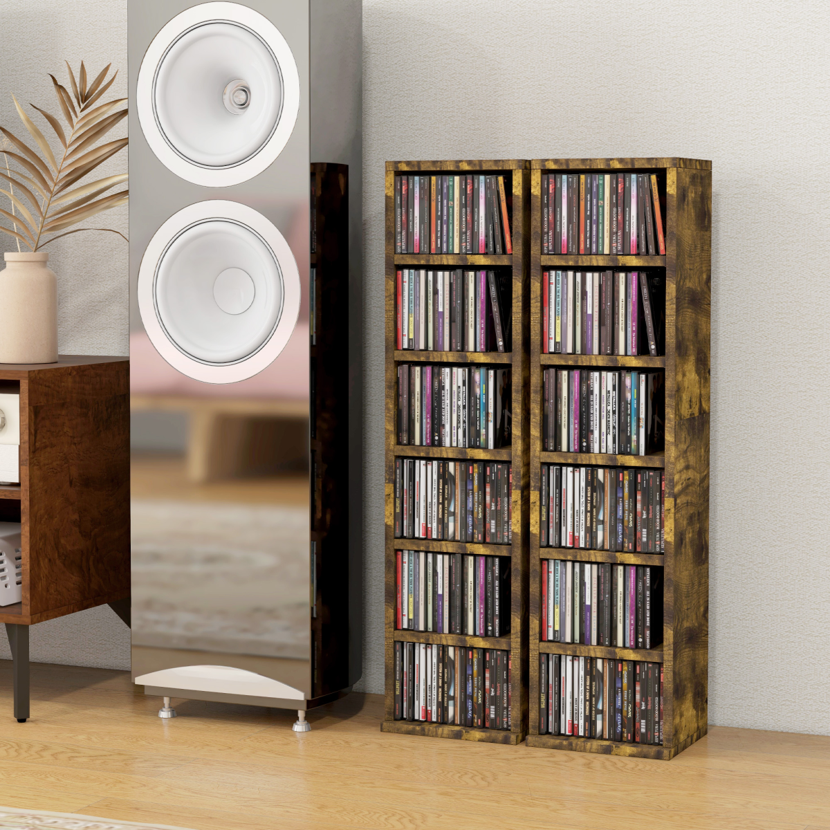 HOMCOM Set of 2 CD Storage Units with Adjustable Shelves