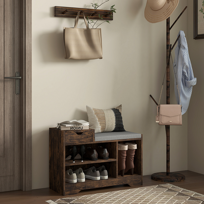 HOMCOM Upholstered Entryway Shoe Bench with Storage Drawer Distressed