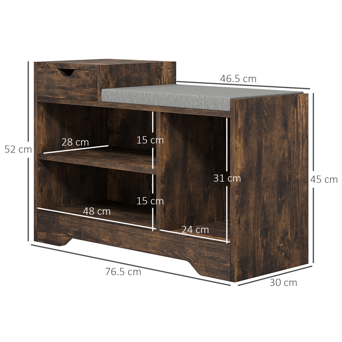 HOMCOM Upholstered Entryway Shoe Bench with Storage Drawer Distressed